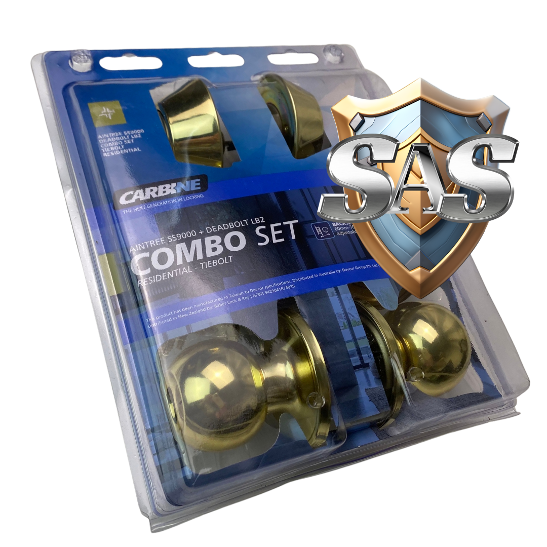 Carbine Aintree SS9000 Tiebolt LB2 Combination Deadbolt, Entrance Set, Display Pack, Stainless Steel - Colour Gold